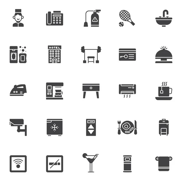 Conjunto Iconos Vectoriales Hotel Colección Símbolos Sólidos Modernos Paquete Pictogramas — Archivo Imágenes Vectoriales