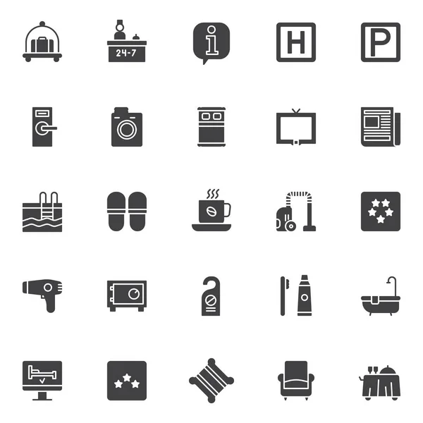 Hotelelemente Vektorsymbole Gesetzt Moderne Solide Symbolsammlung Gefülltes Piktogrammpaket Zeichen Logoabbildungen — Stockvektor
