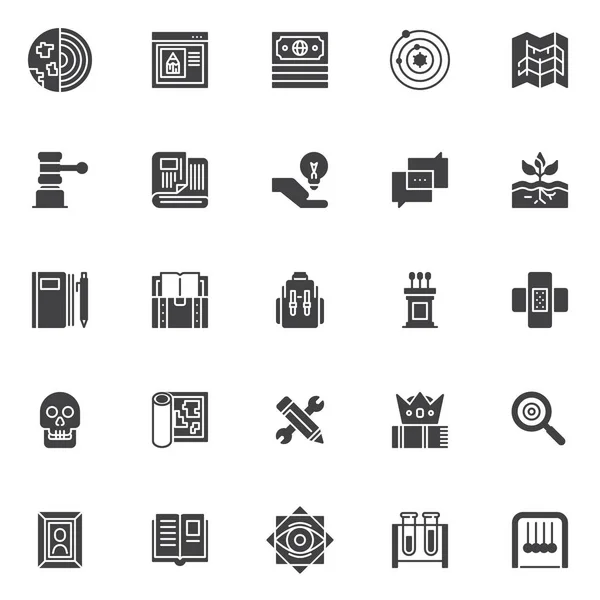 Conjunto Iconos Vectoriales Conocimiento Colección Símbolos Sólidos Modernos Paquete Pictogramas — Vector de stock