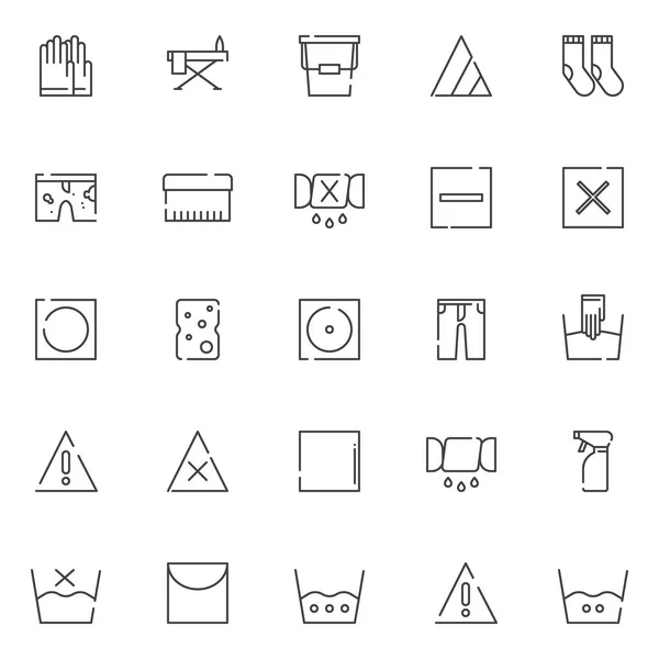 Les Éléments Blanchisserie Décrivent Les Icônes Ensemble Collection Symboles Style — Image vectorielle