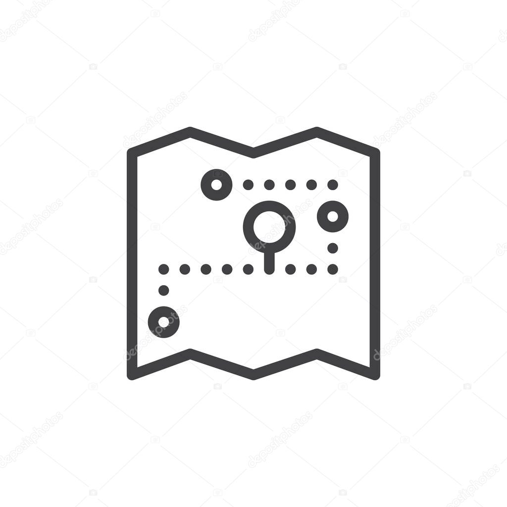 Map, delivery tracking line icon, outline vector sign, linear style pictogram isolated on white. Track order symbol, logo illustration