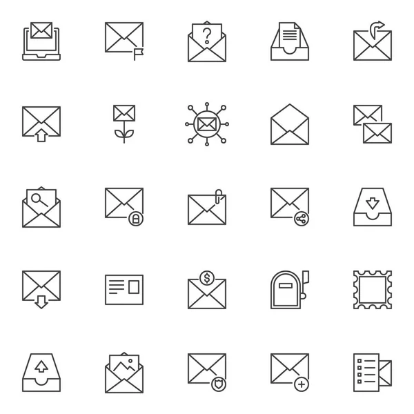 Иконки Контуров Почты Установлены Коллекция Символов Линейного Стиля Набор Знаков — стоковый вектор