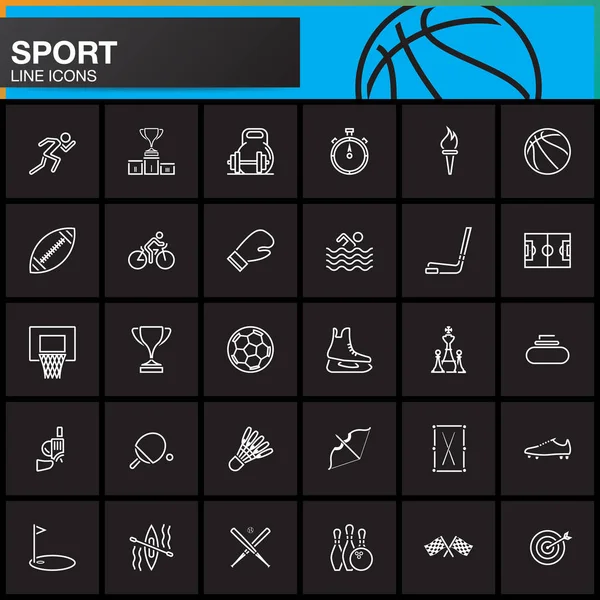 スポーツ ライン アイコン設定 ベクター シンボル コレクション ロゴの図に分離された線形絵文字パックの概要 — ストックベクタ