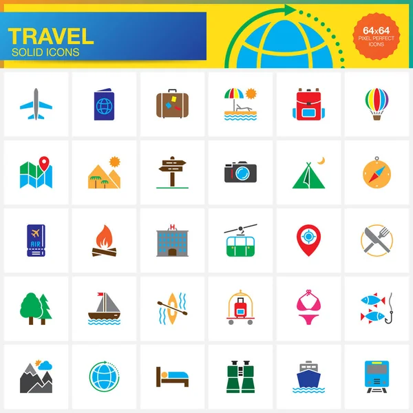 Travel Vector Icons Set Modern Solid Symbol Collection Pictogram Pack — Stock Vector