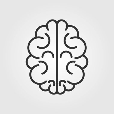 beyin satırı simgesi, Anahat vektör çizim, doğrusal piktogram beyaz izole