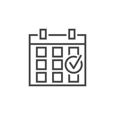 Kontrol takvim satırı simgesi, olay Anahat vektör logo, doğrusal piktogram beyaz, piksel mükemmel illüstrasyon izole