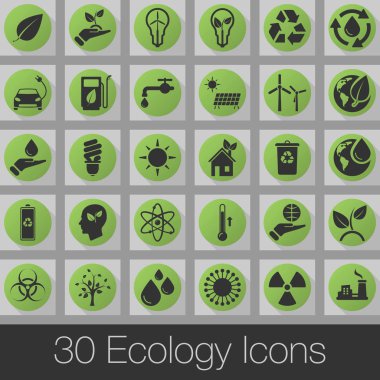 Ekoloji simge vektör ayarlayın. 30 düz Icons set