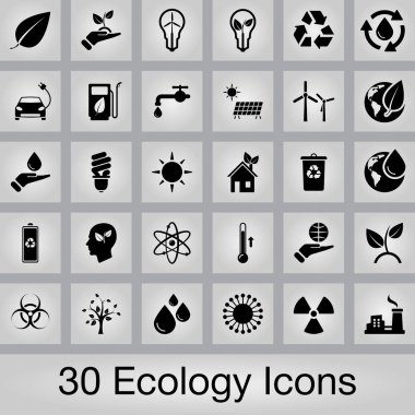 Ekoloji simge vektör ayarlayın. 30 düz Icons set