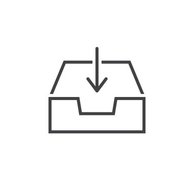 gelen kutusu satırı simgesi, kutusu ve ok Anahat vektör logo illüstrasyon, doğrusal piktogram beyaz izole