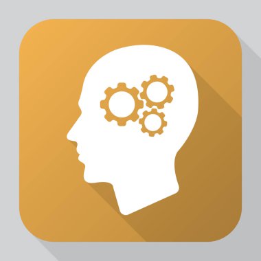 kafa simgesi dişli. Uzun gölge efekti ile modern düz vektör simgesi