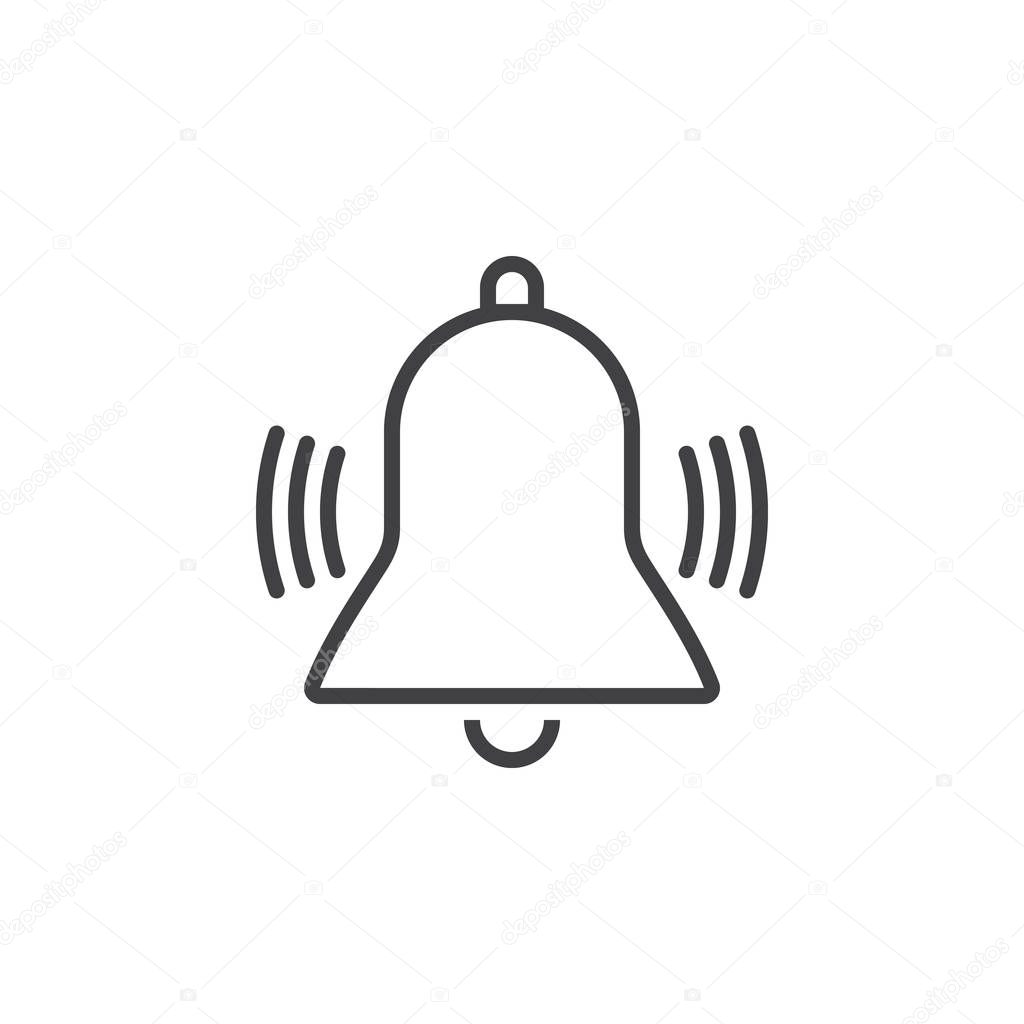 Ringing Bell line icon, alarm outline vector logo illustration, linear pictogram isolated on white
