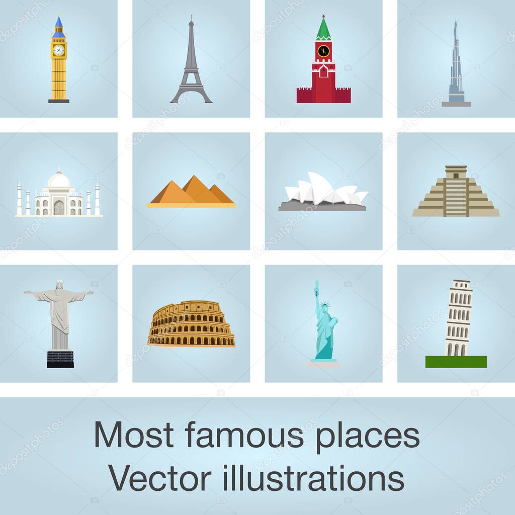 Most famous places vector illustrations set