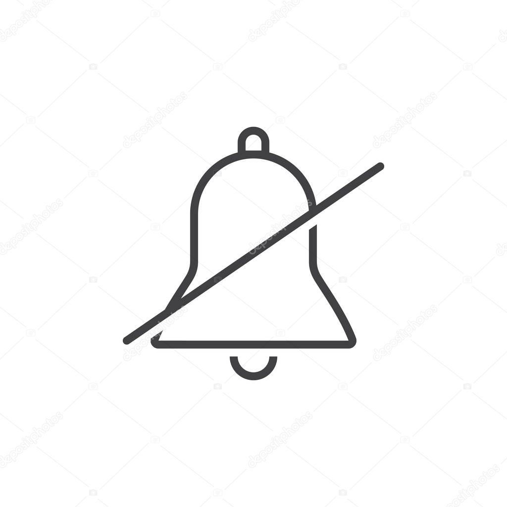 strikeout bell line icon, alarm mute outline vector logo illustration, linear pictogram isolated on white
