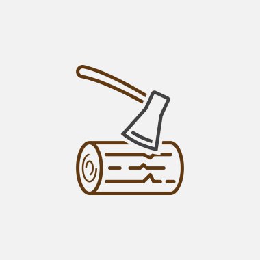 Beyaz arka plan üzerinde izole balta ve ahşap simgesi 