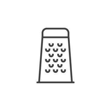 Gıda rende satırı simgesi, anahat vektör işareti, doğrusal piktogram beyaz izole. logo illüstrasyon