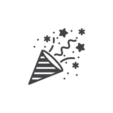 Konfeti Popper simge vektör, düz işareti, beyaz, logo illüstrasyon izole katı piktogram dolu