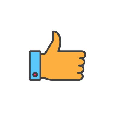 başparmak yukarı hat simgesi, Anahat vektör işareti, üzerinde beyaz izole doğrusal renkli sembol dolu. Logo illüstrasyon