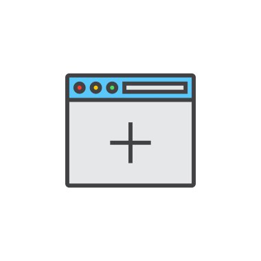 Yeni tarayıcı penceresi satırı simgesi, doldurulmuş Anahat vektör işareti, üzerinde beyaz izole doğrusal renkli sembol. Logo illüstrasyon