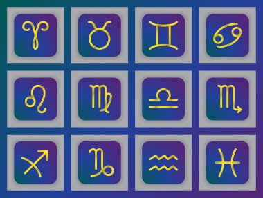 Zodyak vektör işaretleri, Astroloji satır simgeler, doğrusal logo illüstrasyon. Astroloji kümesi: aslan, Başak, akrep, Terazi, kova, Sagitarius, Balık burcu, Oğlak, boğa, koç, İkizler, kanser