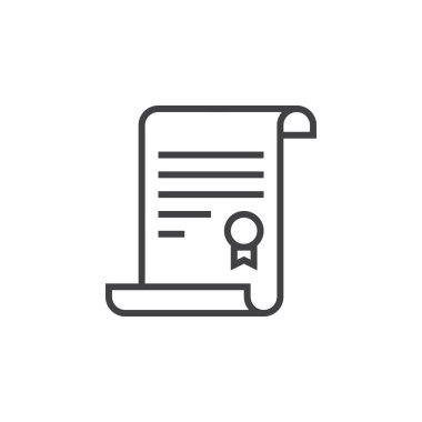 Sertifika satırı simgesi, Anahat vektör logo illüstrasyon, doğrusal piktogram beyaz izole