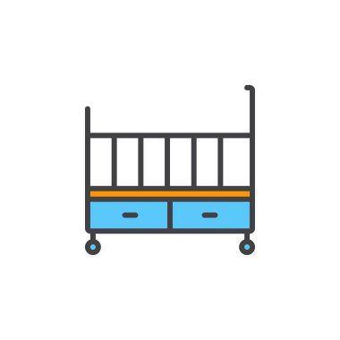 beşik satırı simgesi, doldurulmuş Anahat vektör işareti, üzerinde beyaz izole doğrusal renkli sembol. Logo illüstrasyon