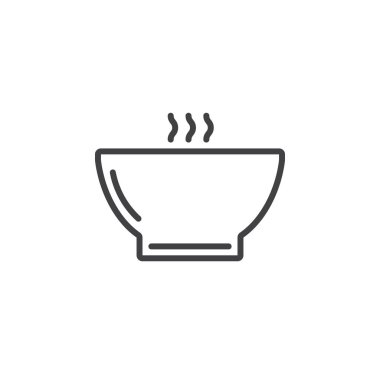 Sıcak çorba kase satırı simgesi, Anahat vektör işareti, doğrusal piktogram beyaz izole. Logo illüstrasyon