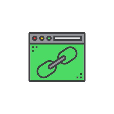 Tarayıcı penceresi bağlantı satırı simgesi ile doldurulmuş Anahat vektör işareti, üzerinde beyaz izole doğrusal renkli sembol. Logo illüstrasyon