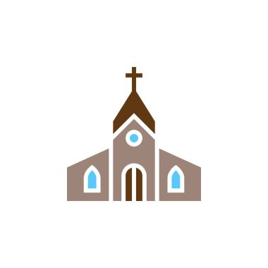 Düz işareti, beyaz, logo illüstrasyon izole katı renkli sembol simge vektör, bina kilise dolu