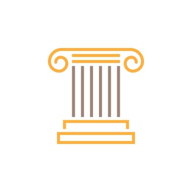 Antik sütun satırı simgesi, ayağı Anahat vektör logosu, doğrusal piktogram beyaz, piksel mükemmel illüstrasyon izole