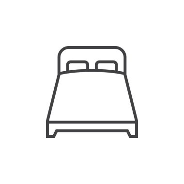 Çift Kişilik Yatak satırı simgesi, Anahat vektör logo illüstrasyon, doğrusal piktogram beyaz izole