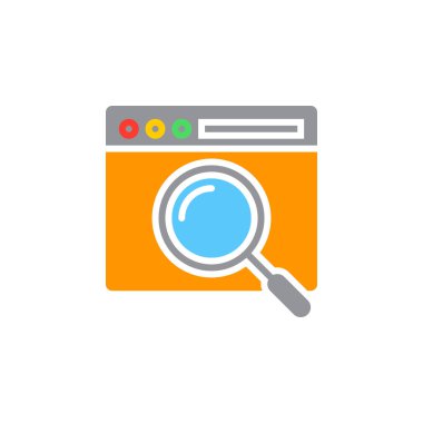 Çevrimiçi arama sembolü. Büyüteç simgesini vektör, dolu düz işareti, beyaz, logo illüstrasyon izole katı renkli sembol ile örümcek ağı kaş