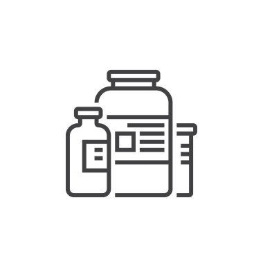 beslenme takviyeleri satırı simgesi, Anahat vektör işareti, doğrusal piktogram beyaz izole. Logo illüstrasyon