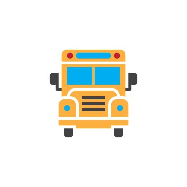 okul otobüsü simge vektör, katı logo, beyaz, piksel mükemmel illüstrasyon izole piktogram