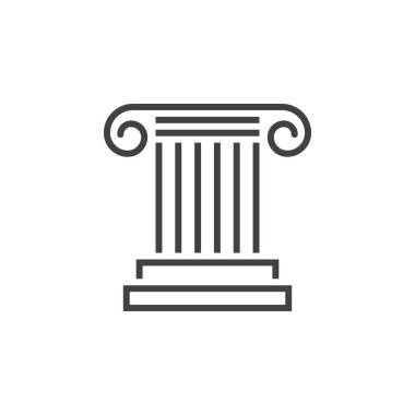 Antik sütun satırı simgesi, ayağı Anahat vektör logosu, doğrusal piktogram beyaz, piksel mükemmel illüstrasyon izole