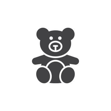 Yumuşak oyuncak, oyuncak ayı simge vektör, düz işareti, beyaz, logo illüstrasyon izole katı piktogram dolu