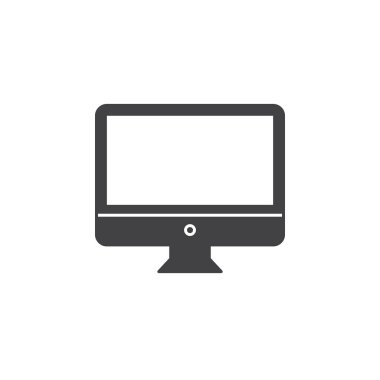 Masaüstü bilgisayar simge vektör, lcd ekran katı logo illüstrasyon, üzerinde beyaz izole piktogram