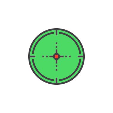 Amaç, hedef satırı simgesi, Anahat vektör işareti, üzerinde beyaz izole doğrusal renkli sembol dolu. Logo illüstrasyon