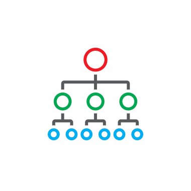 Kuruluş şeması satırı simgesi, anahat hiyerarşisi vektör logosu, doğrusal piktogram beyaz, piksel mükemmel renk illustratio izole