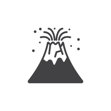 Volkan Erüpsiyonu simge vektör, düz işareti, beyaz, logo illüstrasyon izole katı piktogram dolu