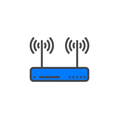 WiFi yönlendirici, kablosuz dsl modem hattı simgesini, Anahat vektör işareti, üzerinde beyaz izole doğrusal renkli sembol dolu. Logo illüstrasyon
