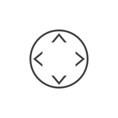 Dört yön satırı simgesi, Anahat vektör logo illüstrasyon, doğrusal piktogram beyaz izole oklarla düğmesi