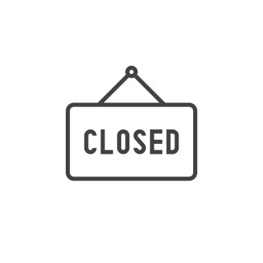 kapalı satırı simgesi, Anahat vektör işareti, doğrusal piktogram beyaz izole. Logo illüstrasyon