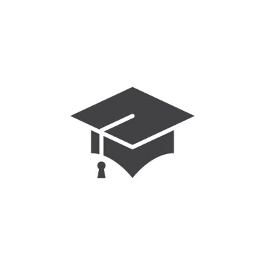 Mezuniyet kap simge vektör, kolej katı logo, beyaz, piksel mükemmel illüstrasyon izole piktogram