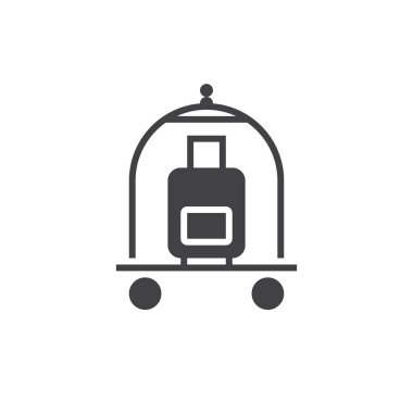 Otel Bagaj arabası simge vektör, katı logo, beyaz, piksel mükemmel illustratio izole piktogram