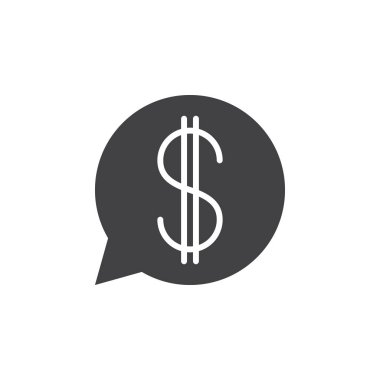 Konuşma balonu dolar işareti simge vektör ile dolu düz sembolü, beyaz, logo illüstrasyon izole katı piktogram