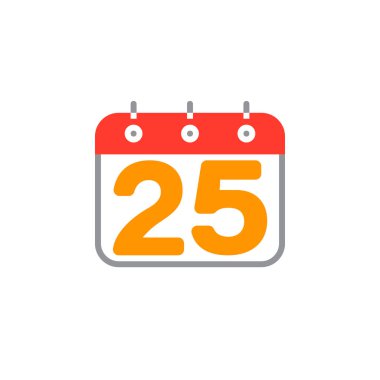 25 numaralı simge vektör, dolu düz işareti, beyaz, logo illüstrasyon izole katı renkli sembol ile takvim