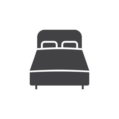 Çift Kişilik Yatak simge vektör, sağlam düz işareti, beyaz, logo illüstrasyon izole piktogram