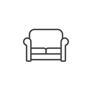 kanepe, kanepe satır simgesi, Anahat vektör işareti, doğrusal piktogram beyaz izole. Logo illüstrasyon