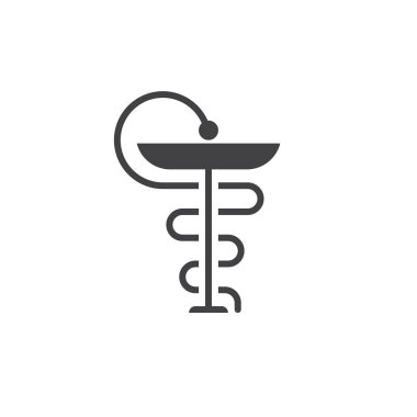 Tıp sembolü. Eczane simge vektör, katı logo illüstrasyon, üzerinde beyaz izole piktogram