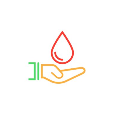 Sıvı damla satırı simgesi, Anahat vektör logo illüstrasyon, doğrusal renkli sembol üzerinde beyaz izole tutan el